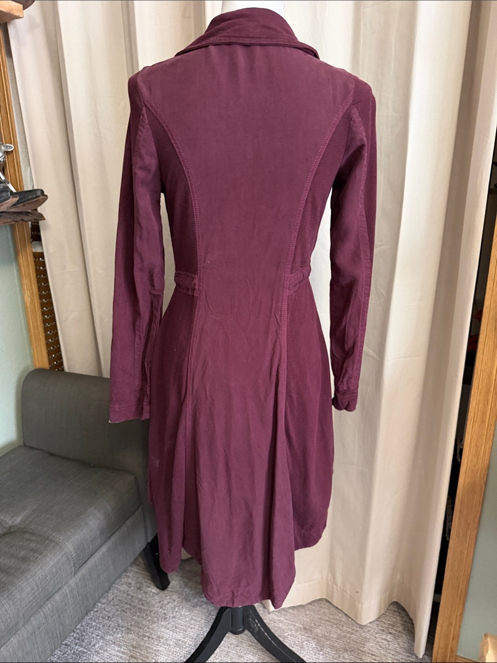 Maroon Tailored Long Zip-Front Jacket XS - Picture 3 of 6
